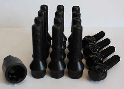 12 X M12 X 1.5 40MM BLACK WHEEL BOLTS & LOCKING FIT RENAULT LAGUNA EXPRESS KANGO