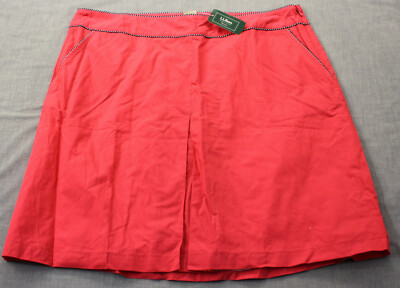 LL BEAN Womens Bright Coral Pink 2-Pocket Lined 100% Cotton Seacoast Skirt Sz 18