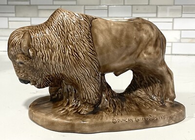Ceramic - Brown Buffalo/Bison Standing in Grass - Figurine Duncan Molds 1978