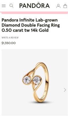 PANDORA Infinite 0.5 Carat Lab-Grown Diamond 14k Yellow Gold Ring Size 7 / 54