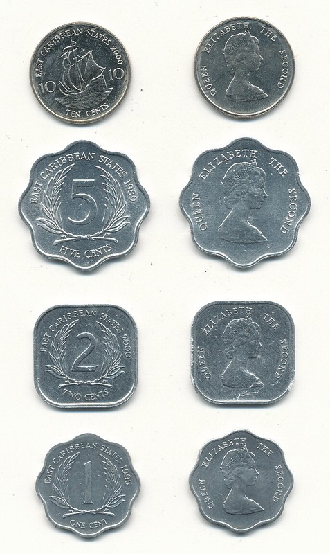 Eastern Caribbean St. / Ostkaribische St. - 1+2+5+10 Ct 1989-2000 Unc - Kms Satz
