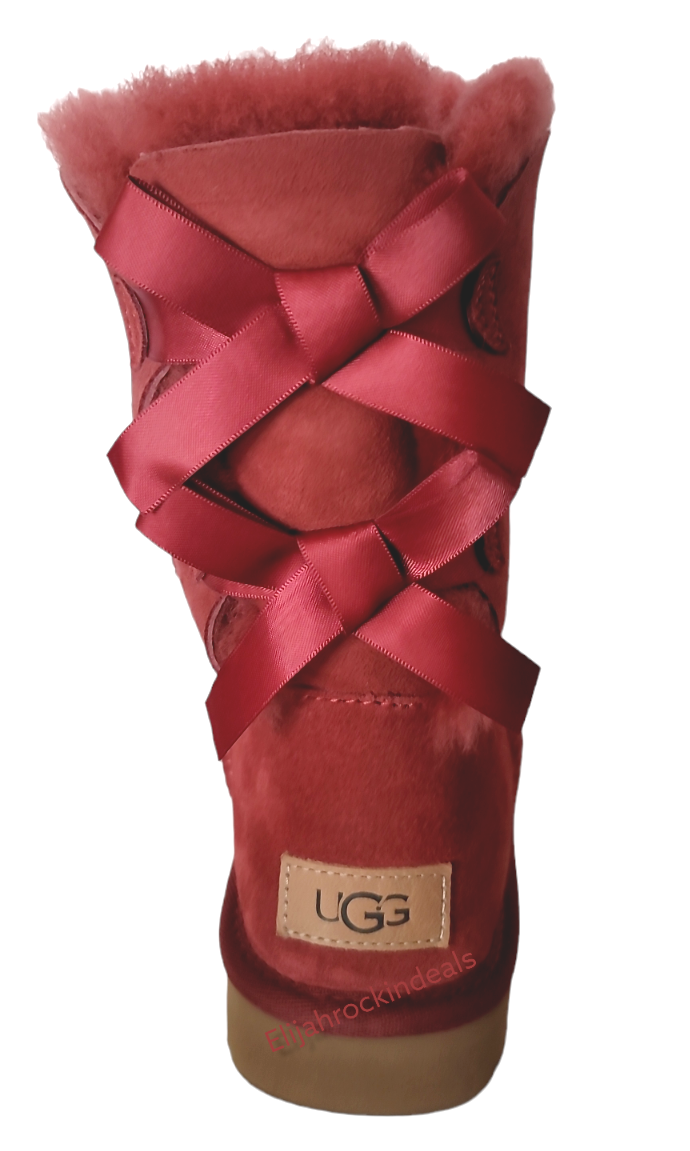 Pre-owned Ugg Womens  Short Bailey Bow Ii Timeless Red Suede Boots Size Us 7, 8