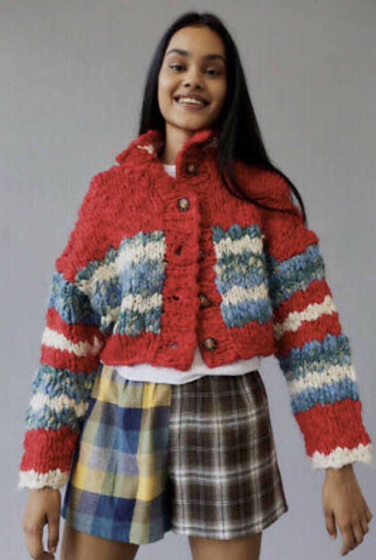 

Urban Outfitters Bdg Kinley Кардиган Массивный свитер Укороченный красный Белый Синий  NWT, Red blue white green
