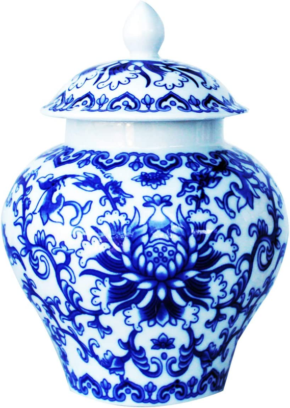 Ancient Chinese Style Blue and White Porcelain Helmet-Shaped Temple Jar. Small