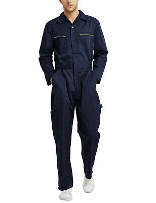Men's Long Sleeve Coverall with Zipper Pockets Mechanic Worker Uniform Jumpsuits