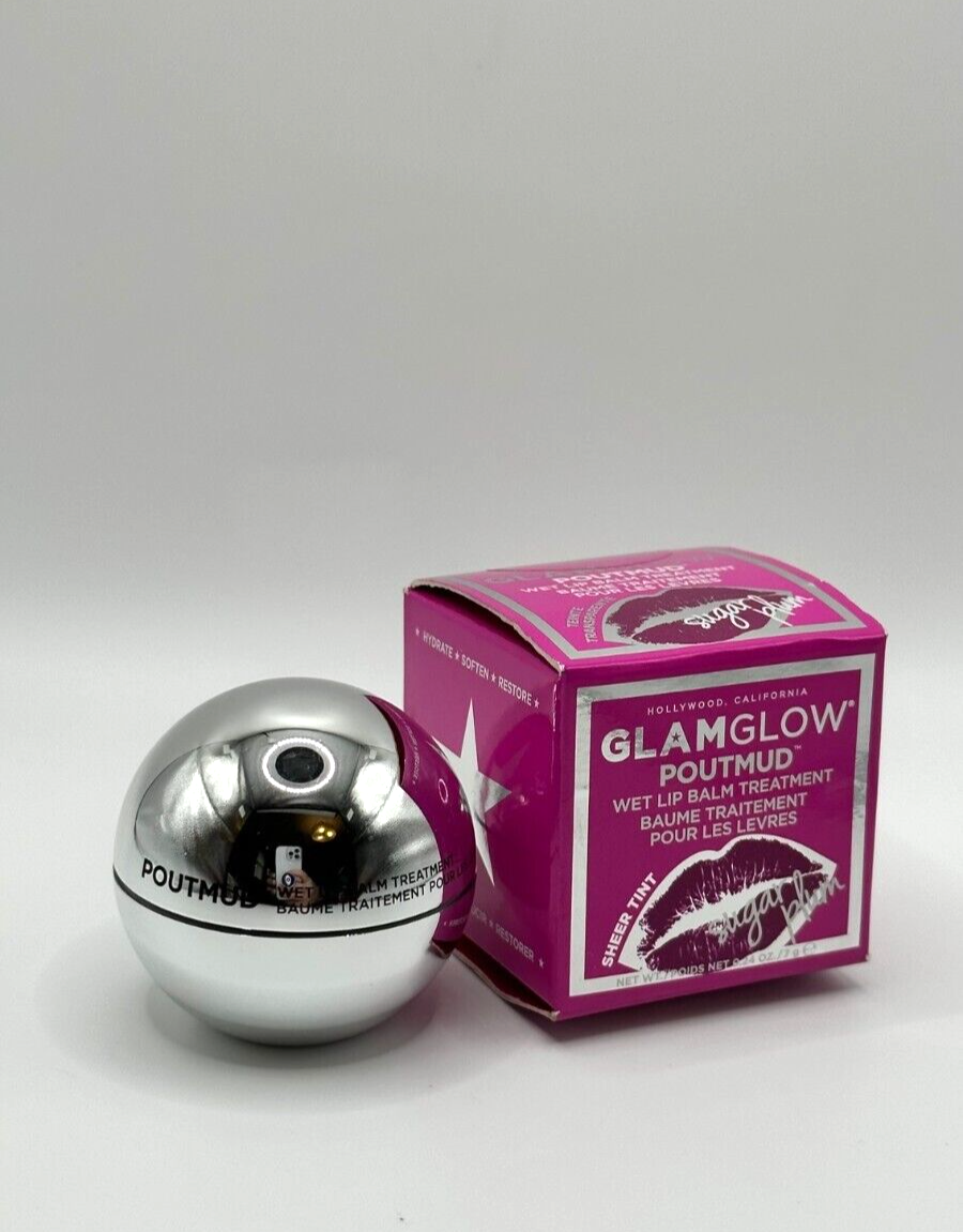 Glamglow Poutmud Wet Lip Balm Treatment, Sugar Plum Sheer Tint 0.24 Oz. NIB