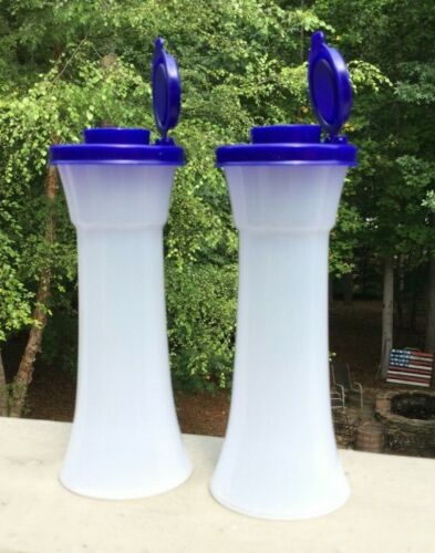 2021 Tupperware Large Hourglass Salt & Pepper Shakers Set Blue Tops - NEW 2021!