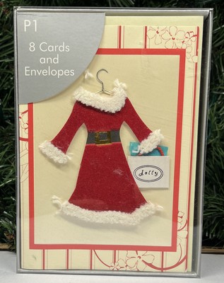 3D Mrs Santa Dress Shopping 8 Greeting Cards & Envelopes 5 3/4 x 4'' w/Box NOS