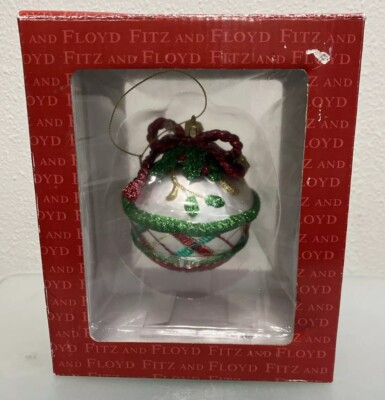 Fitz and Floyd Christmas Ornament Bulb Ball Hand painted Vintage In Box