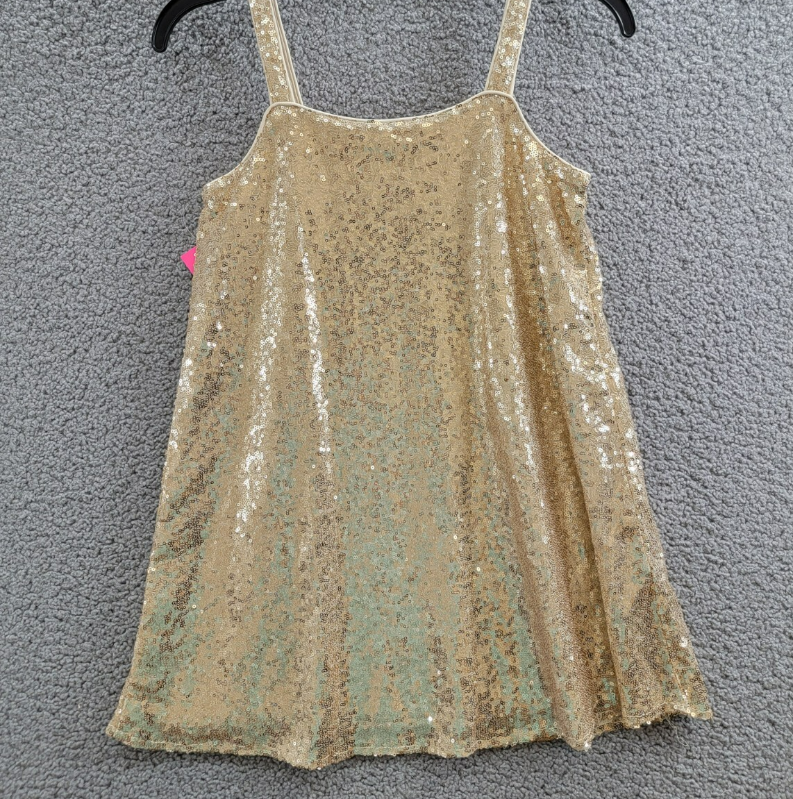 With Jules Sleeveless Sequin Swing Dress Big Girls L Gold Straight Neck Pullover - Picture 9 of 15
