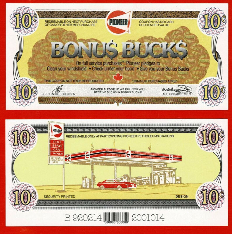 Like Canadian Tire Money -  Pioneer Bonus Bucks 10 cent Uncirculated See photo