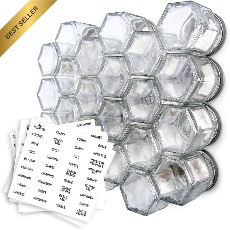 Magnetic Glass Spice Jars | Create a Vertical Spice Rack on Your Fridge | Includ