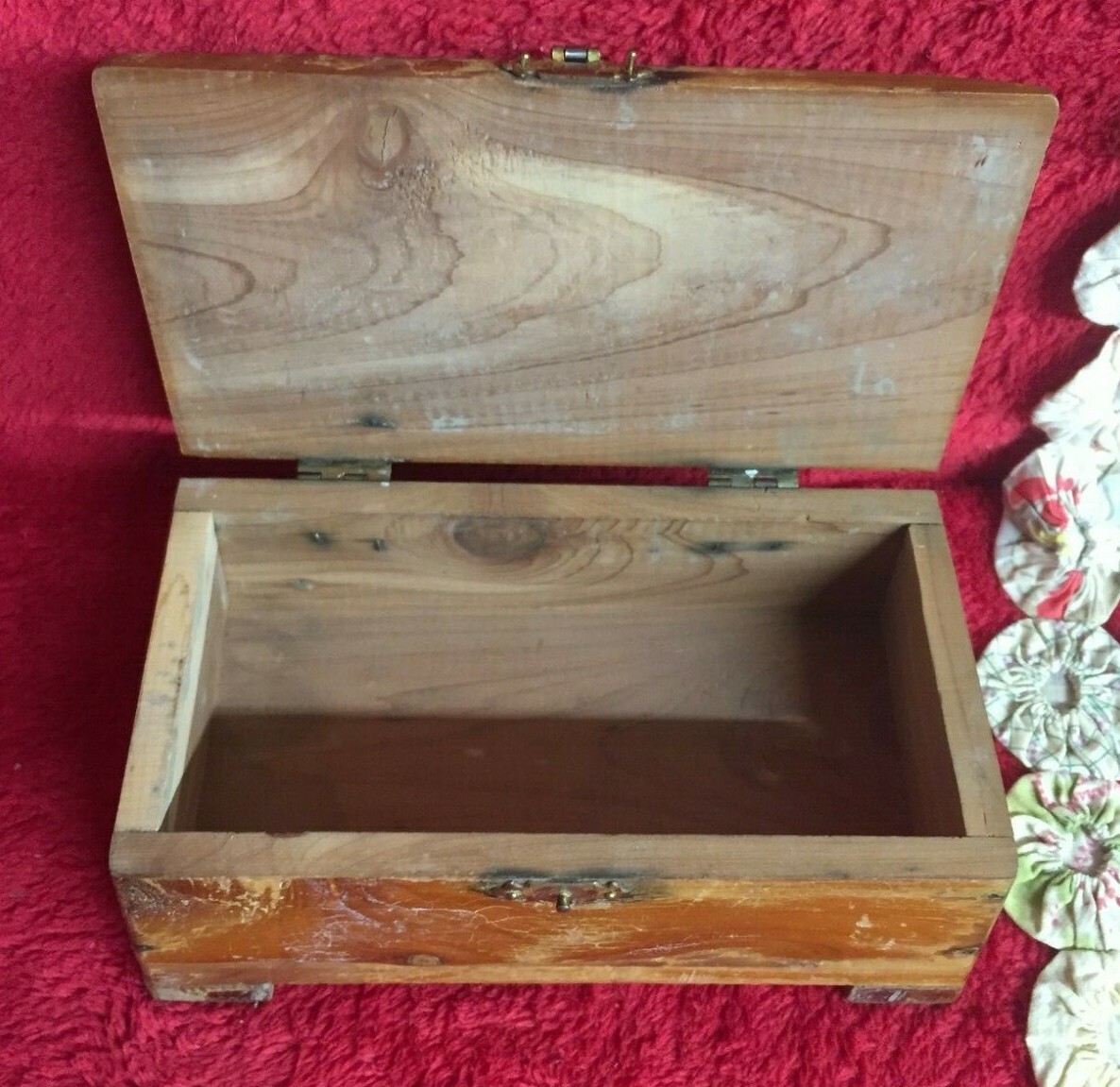 Vintage Small Cedar Jewelry Box Lots of Character and Wear Old Fashioned