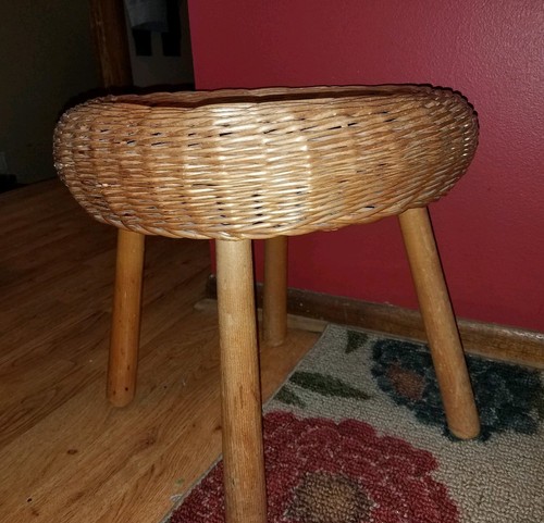FINE Vtg MID CEN MODERN Round WICKER/WOOD Bench/Stool~Made in GERMANY!