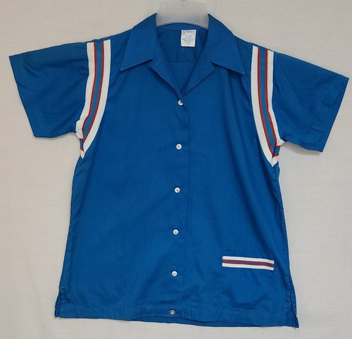 Vtg 50s 60s Blank Blue Bowling Shirt Womans Sz M Hilton 50