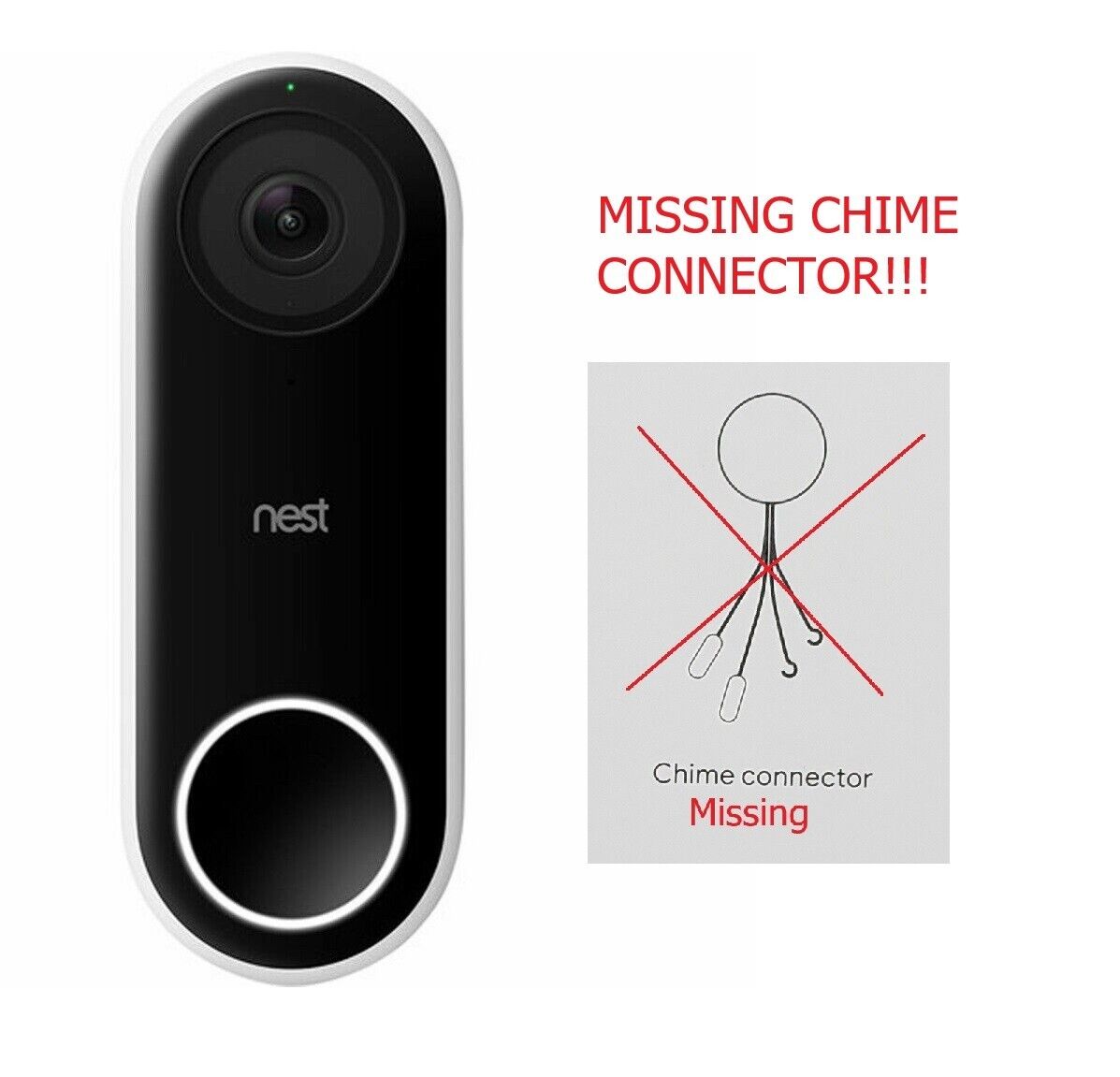 Nest Hello Video Doorbell HD Streaming Wired (NC5100US) MISSING Chime Connector!