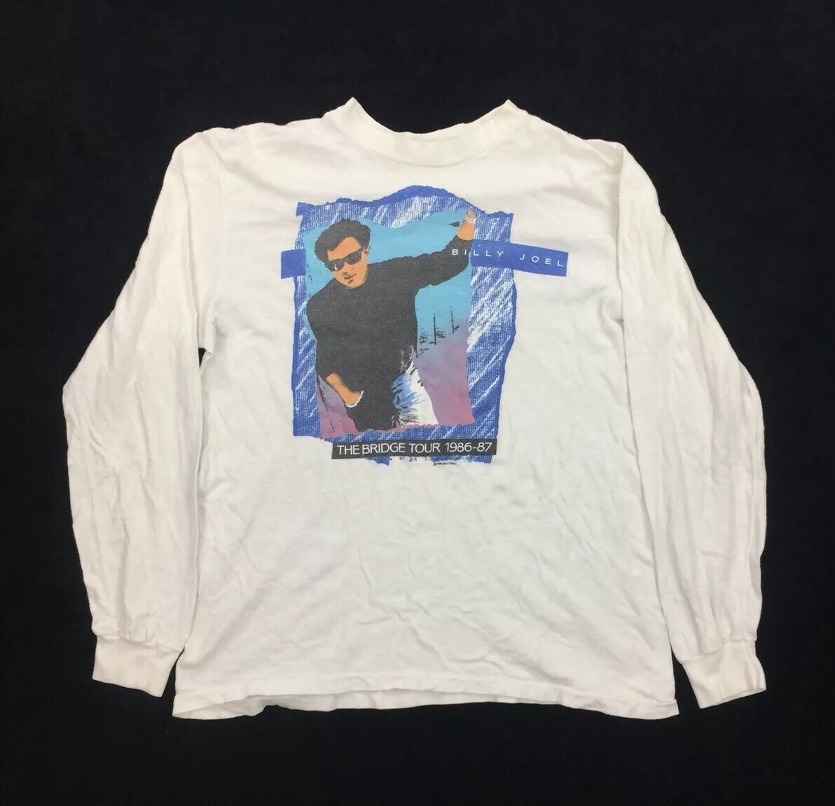 

Винтажная белая футболка Billy Joel The Bridge Tour 1986-87 с длинным рукавом Tee Cut Tag, Белый