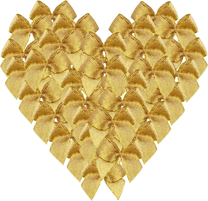 50Pcs 1.2-Inch Mini Gold Bows for Crafts Metallic Ribbon Bows Appliques for Chri