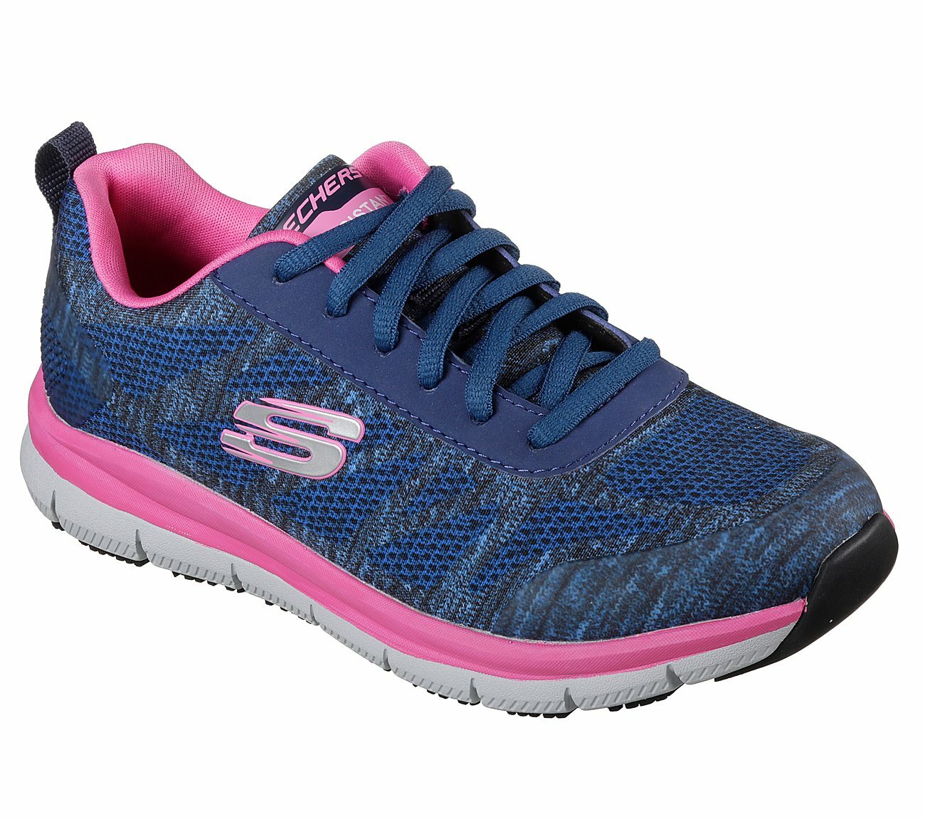 

Skechers COMFORT FLEX SR-HC PRO SR Женская ШИРОКАЯ ШИРИНА Темно-синяя/розовая обувь из пеноматериала с эффектом памяти, Navy/pink