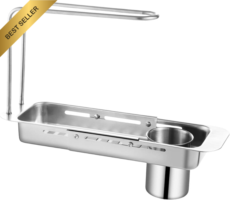 Expandable Stainless Steel Sink Drain Rack, Kitchen Extendable Storage Shelf, Ad