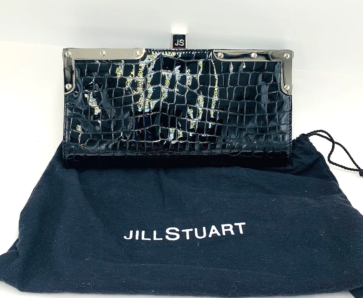 Jill Stuart Black Leather Clutch Bag w/ dust bag Embossed | eBay