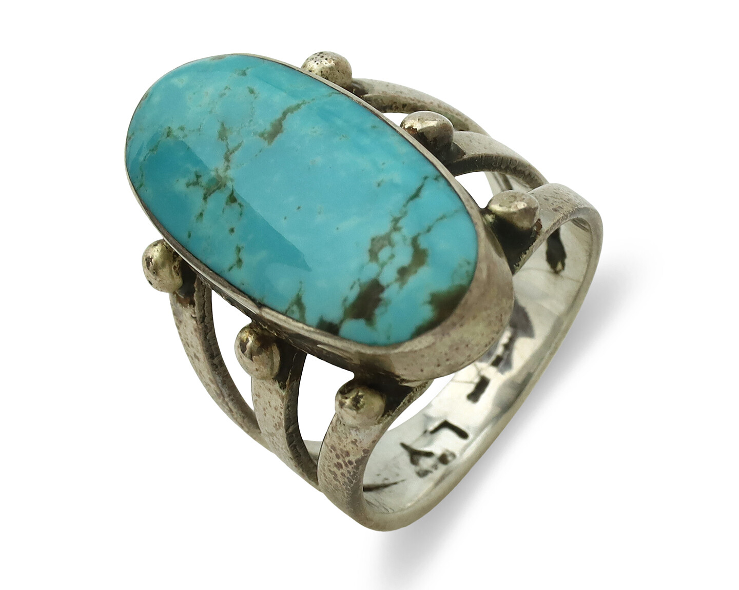 アクセサリー Vintage Navajo turquoise ring Vintage Navajo LCJ Signed Turquoise Ring with Scroll and