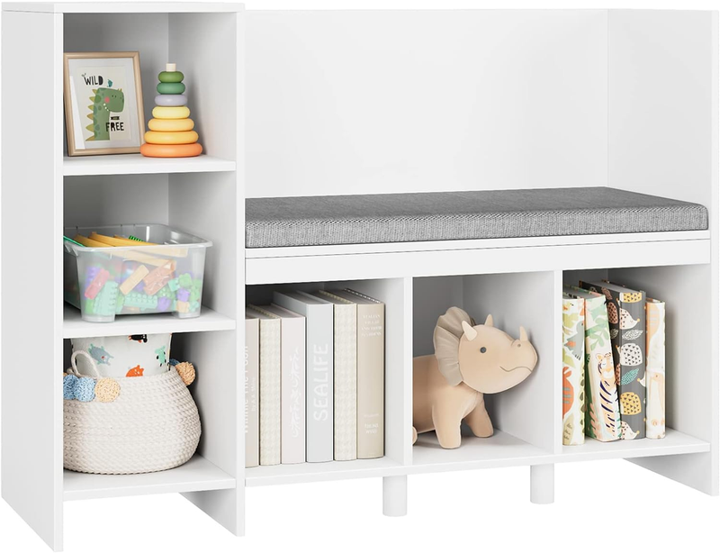 HOUSUIT 43.3" Kids Reading Nook Bench, Nursery Bookshelf and Bookcase with Seat
