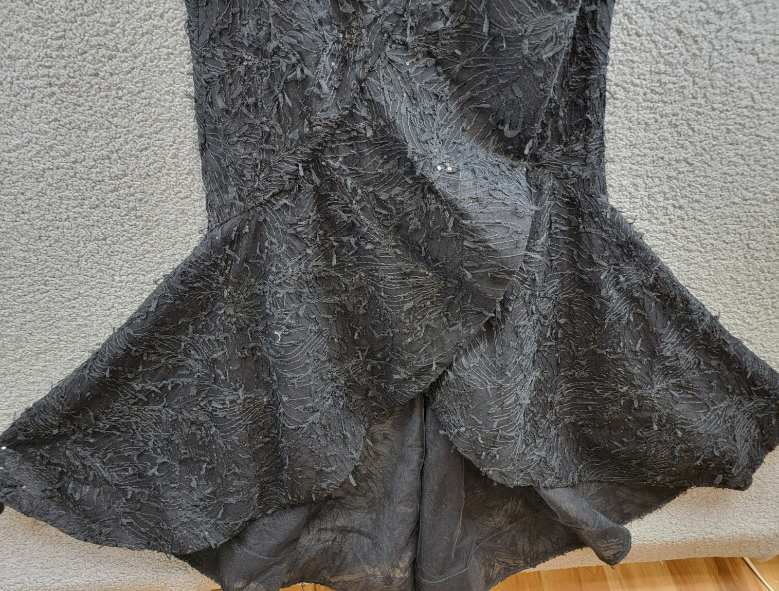 Teri Jon by Rickie Freeman Sequin Embroidered One Shoulder Gown Women's 8 Black - Picture 4 of 15