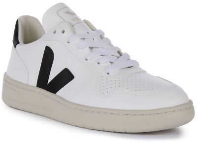 Pre-owned Veja V-10 Cwl In Lace Up Sneaker White Black Leather Size Mens Us 7 - 13