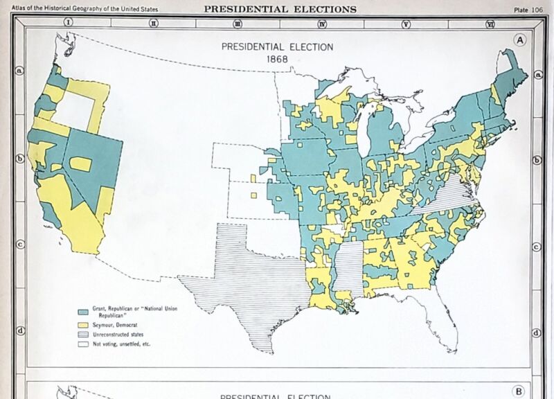 1868 1872 Presidential Elections Map United States Republican Democrat Greeley 