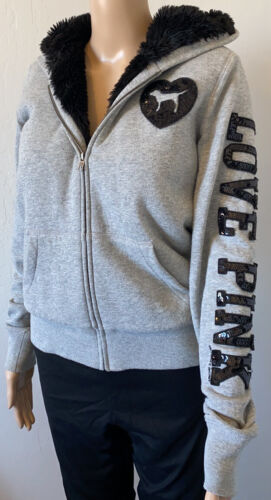 PINK Victoria's Secret Fur Bling Sequin Zip-Up Hoodie / Size PINK Victoria's Secret Fur Bling Sequin Zip-Up Hoodie / Size