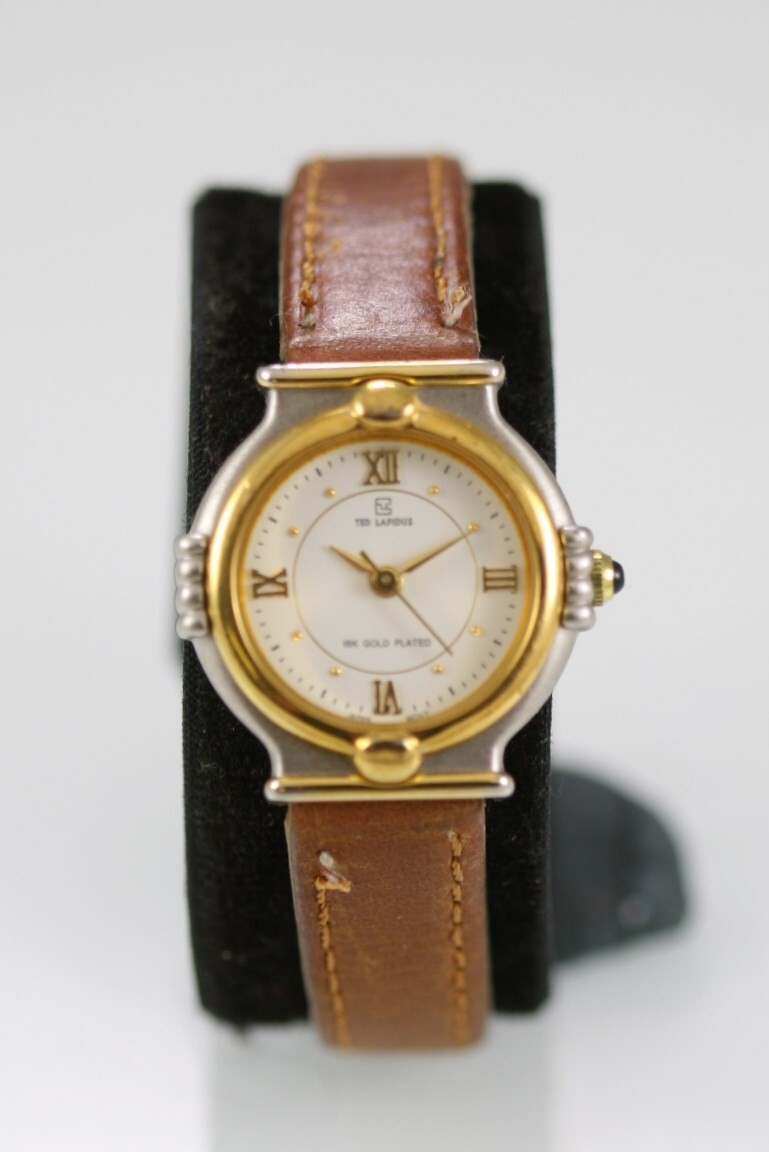 Ted Lapidus Women Watch Silver Gold Stainless WR Brown