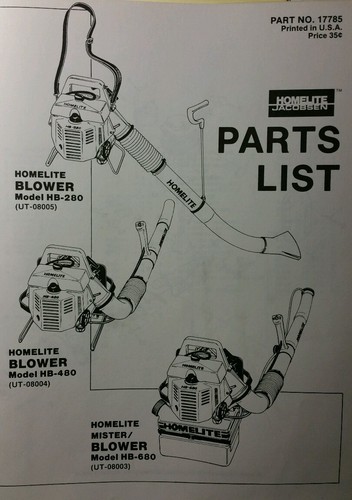 Homelite Gasoline BackPack Leaf Blower HB-280 HB-480 & 680 Part (2 Manual s)