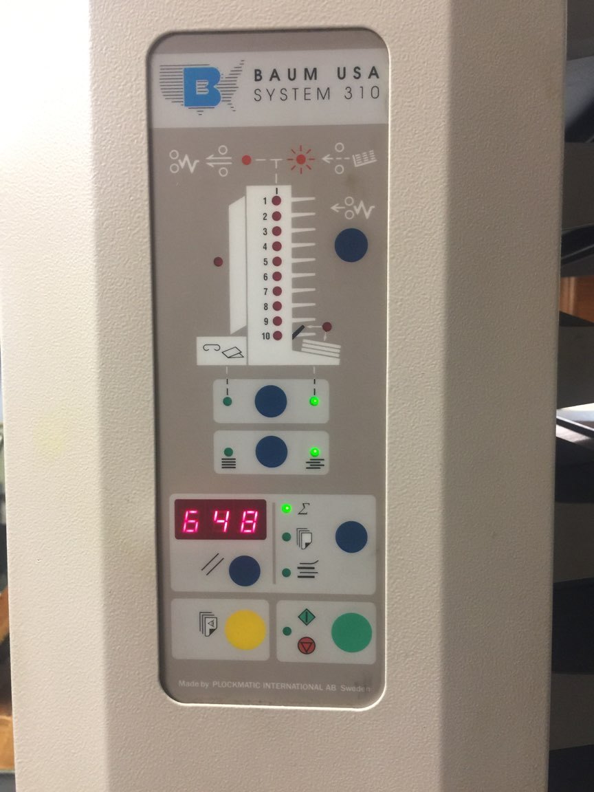 BAUM PLOCKMATIC 310 MAXXUM 10 VERTICAL COLLATOR and STAND for BOOKLET MAKING