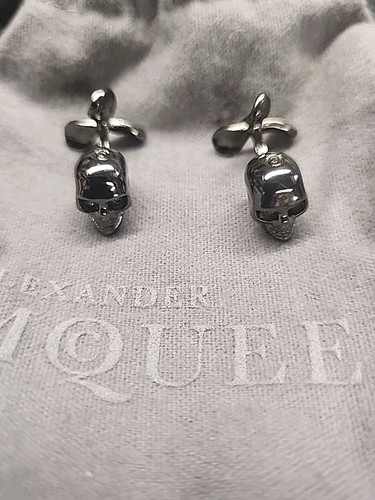 ALEXANDER MCQUEEN BLACK GUNMETAL SKULL MENS DESIGNER