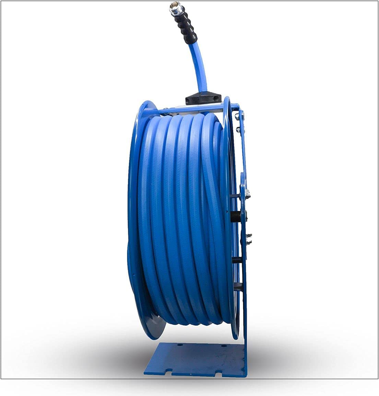BLUSEAL BSWR5850 Retractable Hose Reel with 5/8" X 50' Hot Water Rubber Hose, 6'