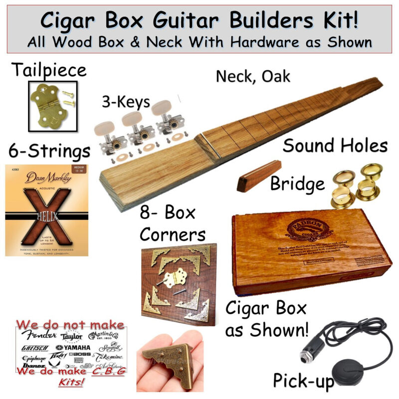 Cigar Box Guitar Complete 3 String Kit With the Neck as shown..