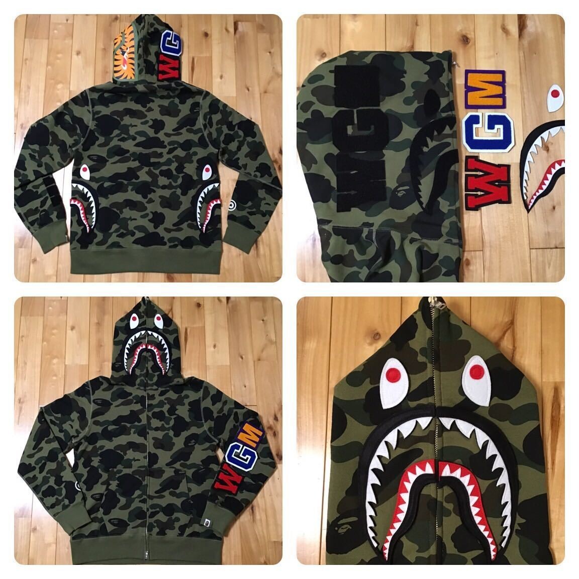 BAPE DETACHABLE Shark full zip hoodie 1st camo green A