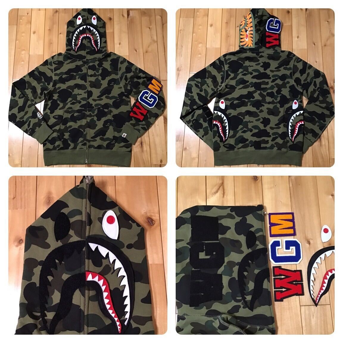 BAPE DETACHABLE Shark full zip hoodie 1st camo green A