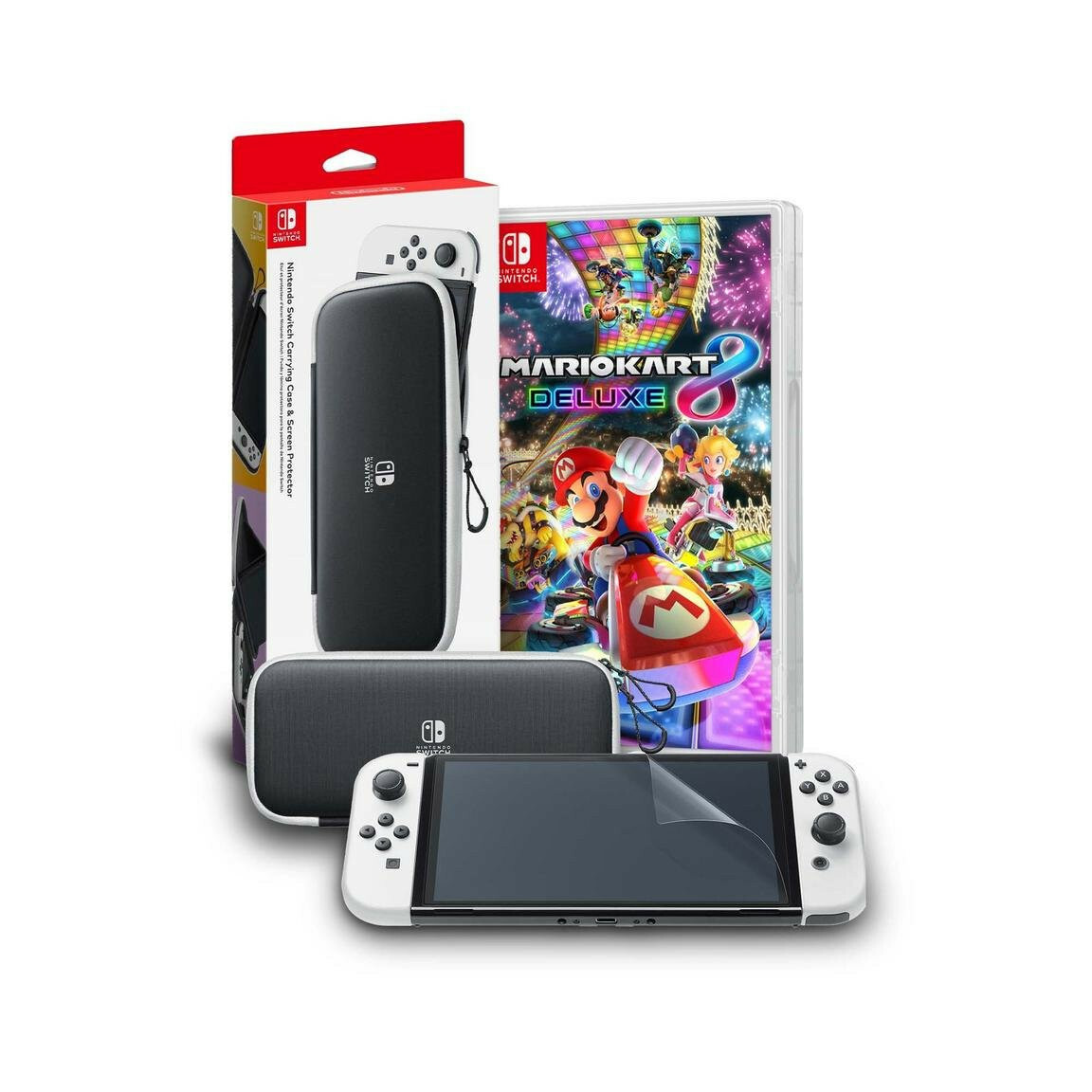 Nintendo Switch OLED, White with Mario Kart 8 Deluxe, Case