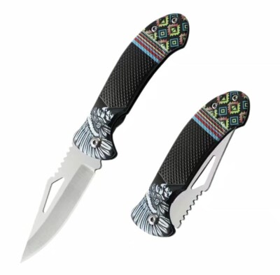 Tribal Print Folding Pocket Knife Fruit Cutter Blade Outdoor Survival SharpTool