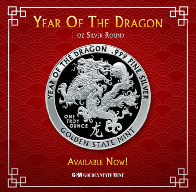 2024 - GSM - Year of the DRAGON 1 oz .999 FINE SILVER SILVER BU ROUND - IN STOCK