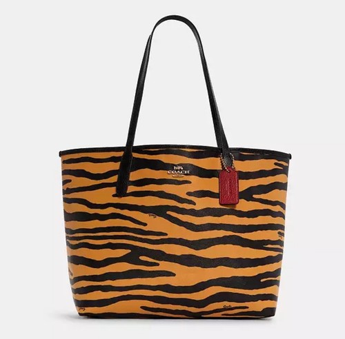 NWT Coach Women's City Tote Bag In Leather With Tiger Print