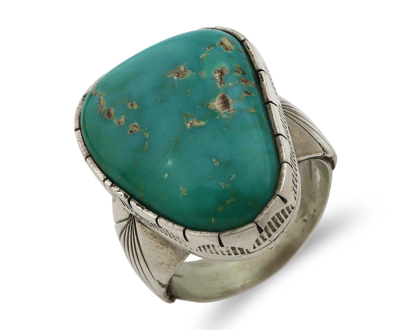 Navajo Ring 925 Silver Natural Turquoise Signed Fred