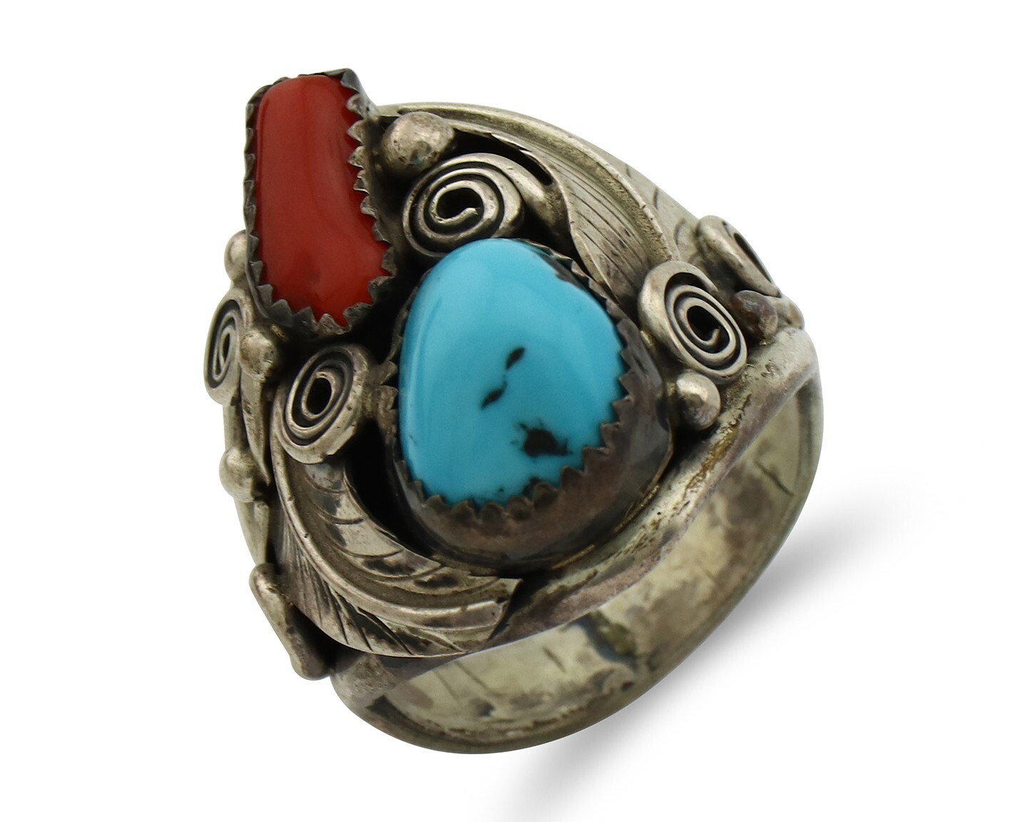 NVAJO ナバホ族 silver925×opal×coral リング Cosmic Outer