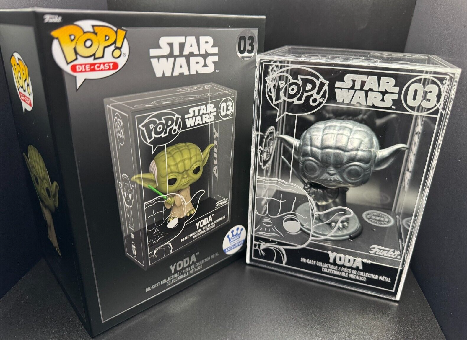 Funko Pop! Die Cast #3 Yoda w/ Light Saber 🔥Silver Metallic