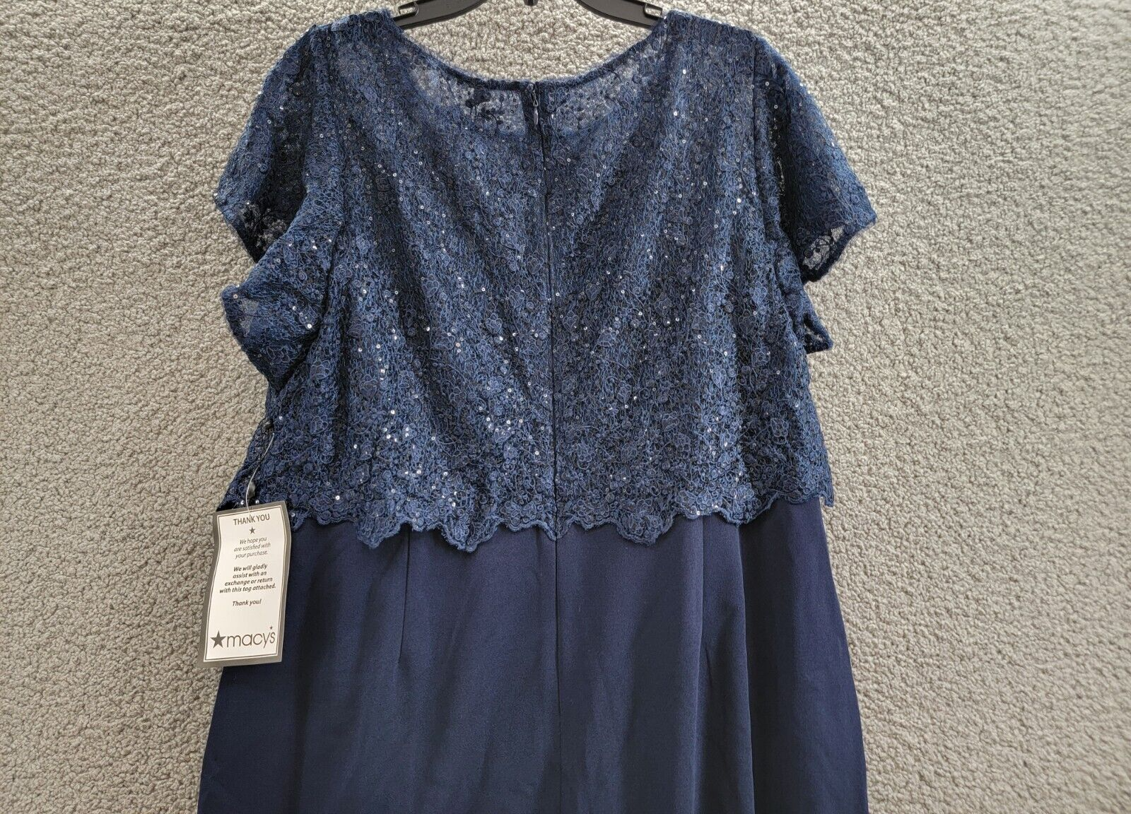 Adrianna Papell Sequin Guipure Lace Sheath Dress Women's 18W Navy Boat Neck~ - Picture 12 of 18