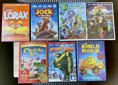 Lot (7) Family DVDs: EMOJI, LORAX, Giant King, Charlotte's Web, Transylvania....