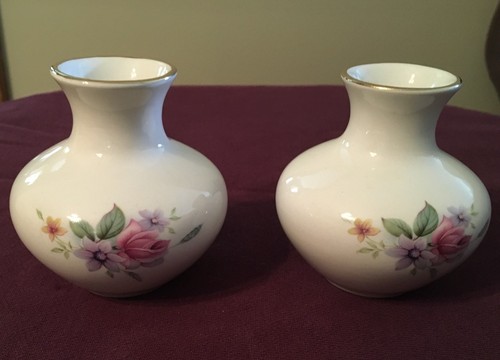 Two Vintage Miniature Vases England Sadler #103 Floral/Gold