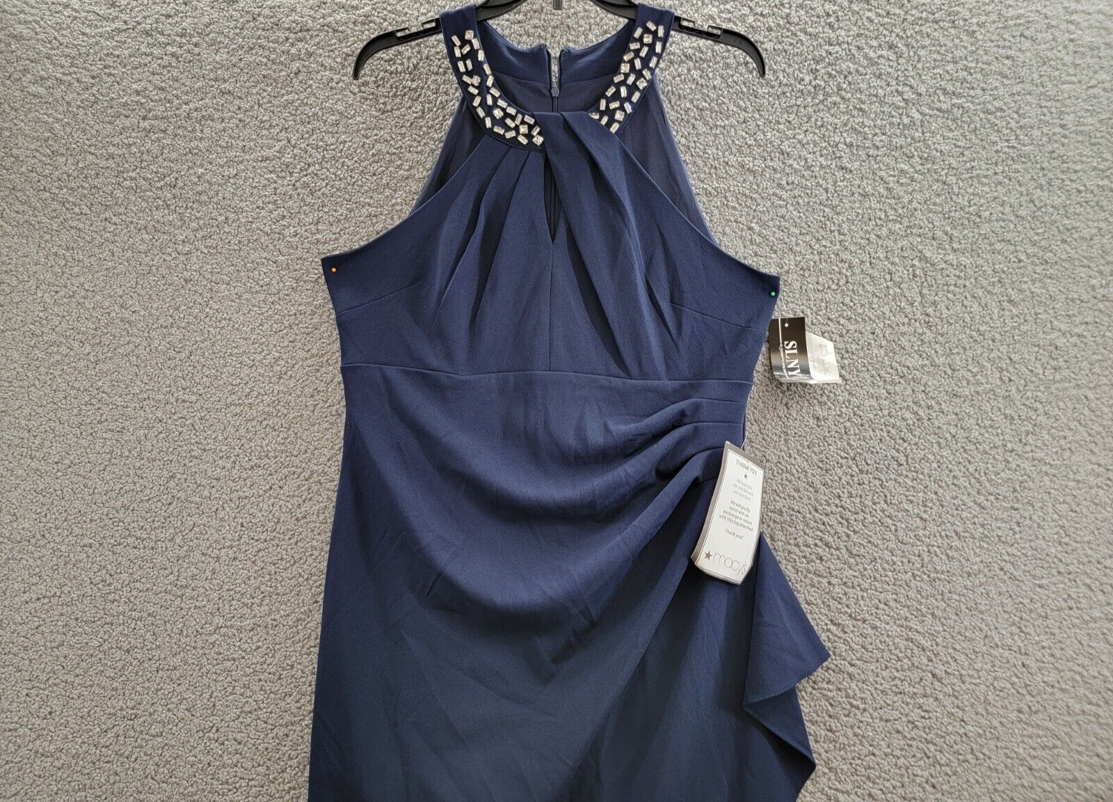 SLNY Twisted-Neck Tulip-Hem Dress Women's Navy Sleeveless Zip/Hook & Eye - Picture 3 of 16